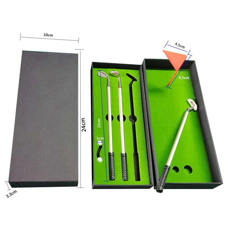 Golf Pen Set Mini Desktop Golf Ball Pen Gift Includes Putting Green 3 Clubs Pen Balls and Flag Desk Games