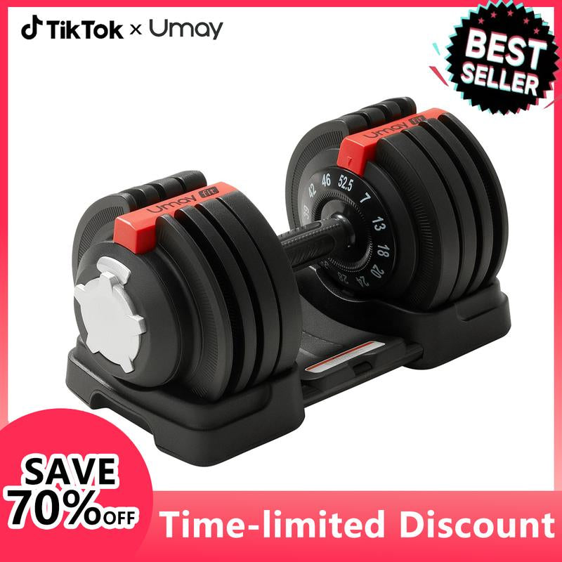 UMAY Fitness 12 Level Adjustable Dumbbells Set,52.5 LB Dumbbells Set,3-In-1 Set Work as 12 Level Dumbbells/Kettlebells/Barbells,Home Gym Weights