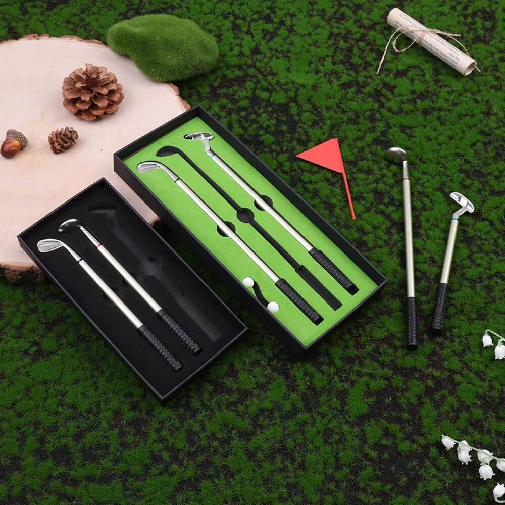 Golf Pen Set Mini Desktop Golf Ball Pen Gift Includes Putting Green 3 Clubs Pen Balls and Flag Desk Games